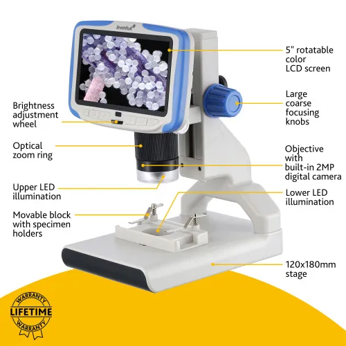 Микроскоп цифровой Levenhuk Rainbow DM500 LCD,  15