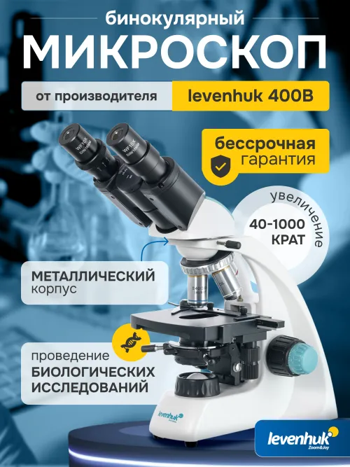 Микроскоп Levenhuk 400B, бинокулярный,  10
