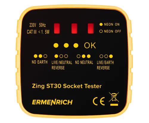 Тестер розеток Ermenrich Zing ST30, желтый,  2